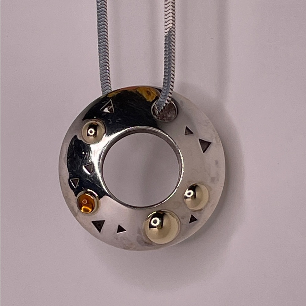 John Atencio Necklace Sterling Silver & 18K Gold Circle Pendant Necklace